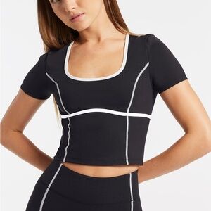 Bandier Bustier Black White Lined Scoop Crop Top